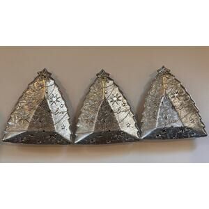 Lot of 3 Vtg Hallmark Silver Christmas Tree Serving Plates Decor 8.5x6.5"